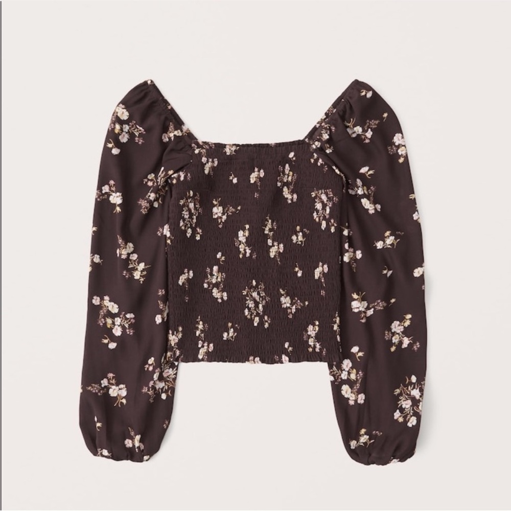 Abercrombie & Fitch dark brown floral print smocked puff sleeve top XS